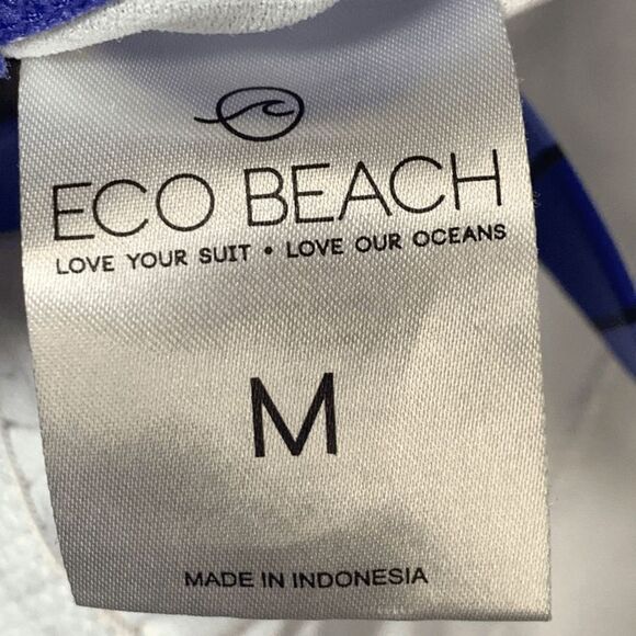 ECO Beach One Piece Blue Black Striped Swim Suit Size Medium - Picture 4 of 8